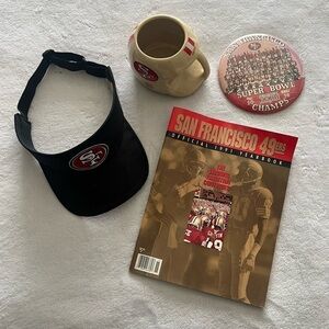 Vintage San Francisco 49ers Bundle 1991 Yearbook Magazine Visor Giant Pin Mug